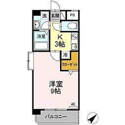 ウィング青山 1階1Kの間取り