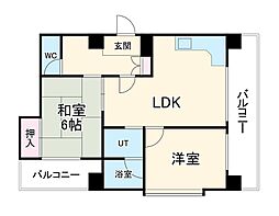セゾン四日市 4階2LDKの間取り