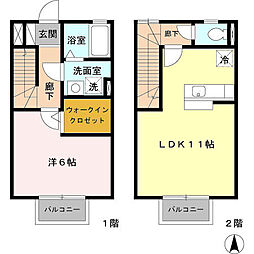 多摩都市モノレール 上北台駅 徒歩7分の賃貸テラスハウス 1階1LDKの間取り