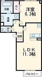 JR中央本線 勝川駅 徒歩15分の賃貸アパート 1階1LDKの間取り