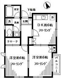 ベルズウィン 2階2DKの間取り
