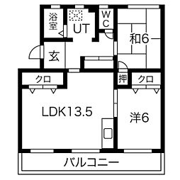 プリミエール林島 4階2LDKの間取り