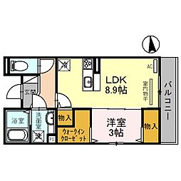 クレセント東住吉 3階1LDKの間取り