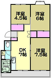鴨下コーポラス 3階3DKの間取り