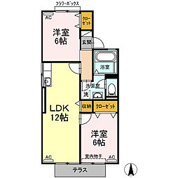 グリーンパーク井上　Ａ棟 1階2LDKの間取り