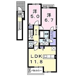 ベルコート 2階2LDKの間取り
