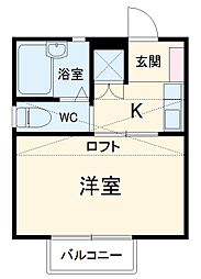 クレールI 2階1Kの間取り
