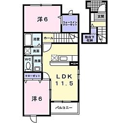 JR常磐線 土浦駅 バス20分 おおつ野6丁目下車 徒歩2分の賃貸アパート 2階2LDKの間取り