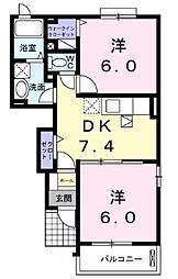 ベル小池1 2DKの間取図画像