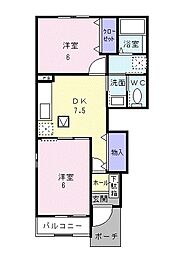 ハーモニー・ベル2 2DKの間取図画像