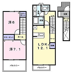 プロスベールＢ 2階2LDKの間取り