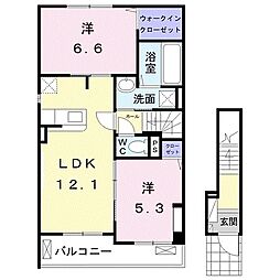 カーサ　ミニョンＢ 2階2LDKの間取り