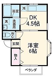 東武東上線 川越市駅 徒歩18分の賃貸アパート 2階1DKの間取り