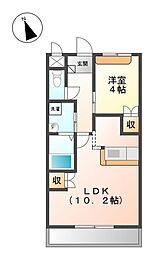 オーピュール 3階1LDKの間取り