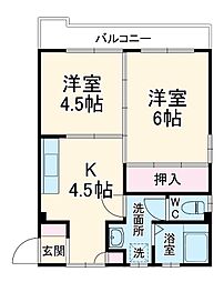 芦山ビル 4階2DKの間取り