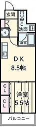 プラウランド堀田 1DKの間取図画像