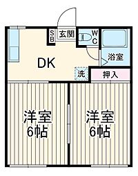パインヒル新宿 1階2DKの間取り