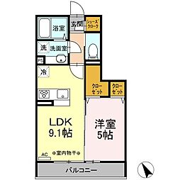 プリムラ 3階1LDKの間取り