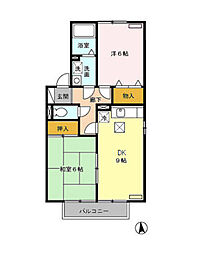 レフィナード 1階2LDKの間取り