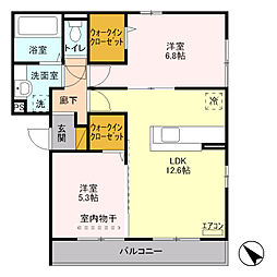アミティエI 2階2LDKの間取り
