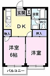 エルディム岡田 2階2DKの間取り
