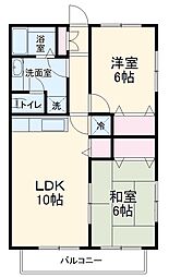 クレア鰭ヶ崎 2階2LDKの間取り