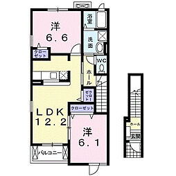 スモール・ファウンテン・パーク 2階2LDKの間取り