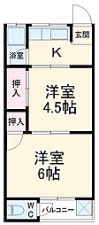 JR山陰本線 園部駅 徒歩20分の賃貸アパート 1階2Kの間取り