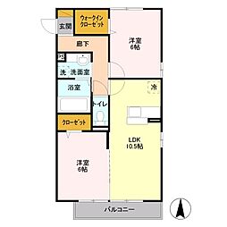 グランシーバI 1階2LDKの間取り