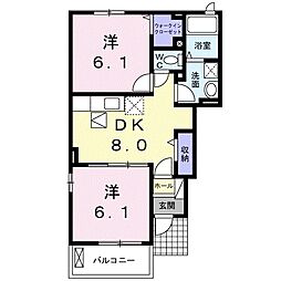 グレイスタウン丸領C 2DKの間取図画像