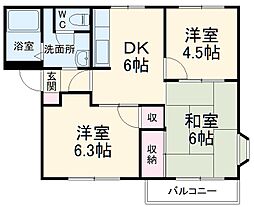 ピュア・ハイツB 2階3DKの間取り