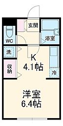 東武東上線 川越市駅 徒歩15分の賃貸アパート 2階1Kの間取り