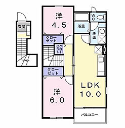 アフロート 2階2LDKの間取り
