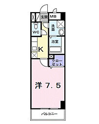 京王線 府中駅 徒歩6分の賃貸マンション 1階1Kの間取り