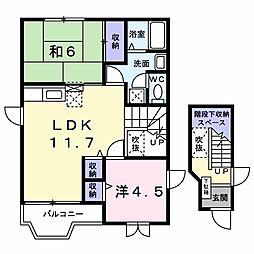 上信電鉄 佐野のわたし駅 徒歩10分の賃貸アパート 2階2LDKの間取り
