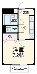 JR香椎線 長者原駅 徒歩6分の賃貸アパート 1階1Kの間取り