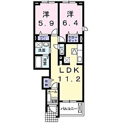 サンレミ国森B 2LDKの間取図画像