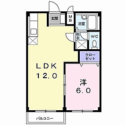 ヒロパレスII 2階1LDKの間取り