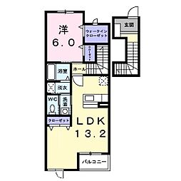 クリスタルハート 2階1LDKの間取り