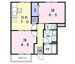 東武伊勢崎線 細谷駅 徒歩25分の賃貸アパート 1階2DKの間取り