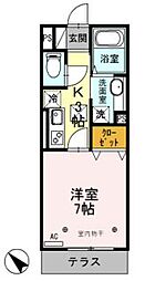 東武東上線 川越駅 徒歩14分の賃貸アパート 1階1Kの間取り