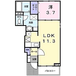 ローズパーク弍番館 1LDKの間取図画像