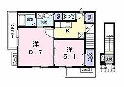 ヴィラ・ハーヴェスト 2階2Kの間取り