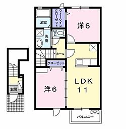 メゾン・ド・レネット　II 2階2LDKの間取り