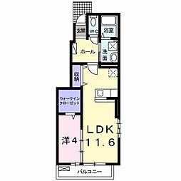 ジュネス桃山 1階1LDKの間取り