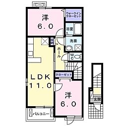 グランブルー4thA 2LDKの間取図画像