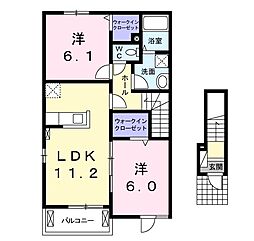 レジデンス峰B 2LDKの間取図画像