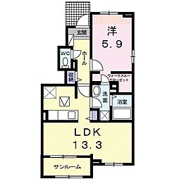 メルベージュ2 1LDKの間取図画像