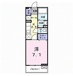 ドミールヤマトII 2階1Kの間取り