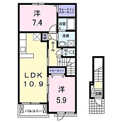 パストラルB 2LDKの間取図画像
